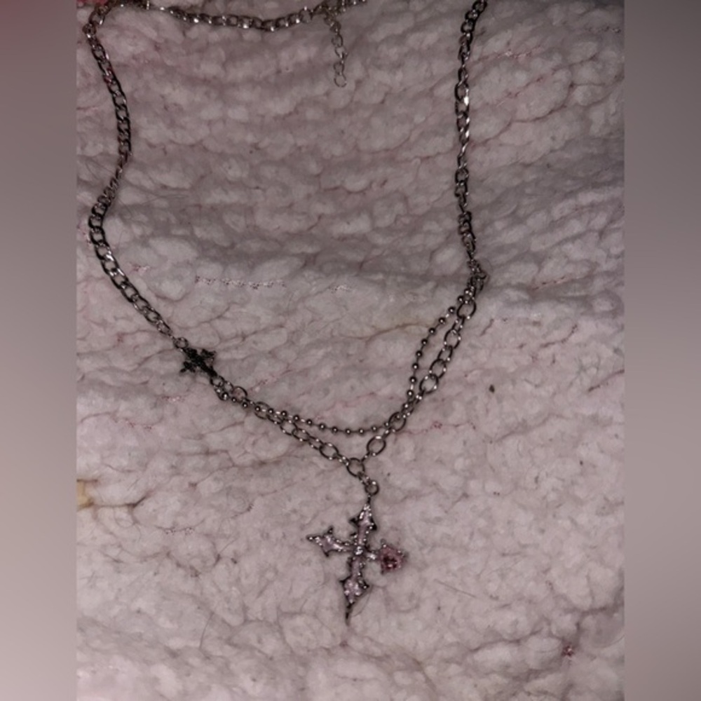 Silver and Pink Star Pendant Necklace